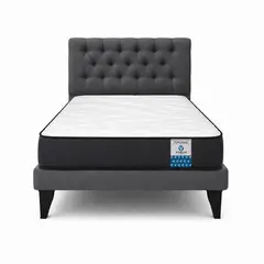 VITELIO - Cama Plaza y Media Gris oscuro + Colchon 1.5 Plaza Capitone