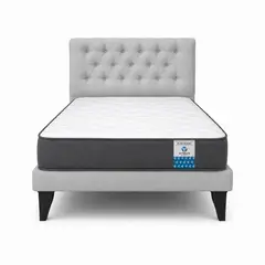 VITELIO - Cama Plaza y Media Gris Claro + Colchon 1.5 Plaza Capitone