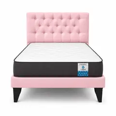 VITELIO - Cama Plaza y Media Rosa + Colchon 1.5 Plaza Capitone