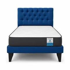 VITELIO - Cama Plaza y Media Azul rey + Colchon 1.5 Plaza Capitone