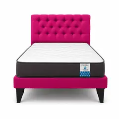 VITELIO - Cama Plaza y Media Fuscia + Colchon 1.5 Plaza Capitone