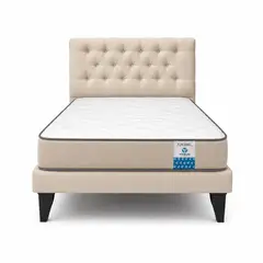 VITELIO - Cama Plaza y Media Beige + Colchon 1.5 Plaza Capitone