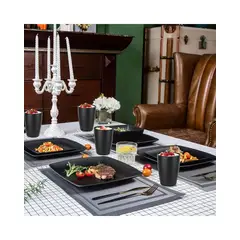GENERICO - Cuadrada Vajilla Juego Cocina Paja Trigo Plato Tazas Kit Negro
