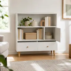 GENERICO - Librero Biblioteca 80x24x86 cm Blanco 2 Cajones 1 Puerta 2 Nichos MDF 12 mm