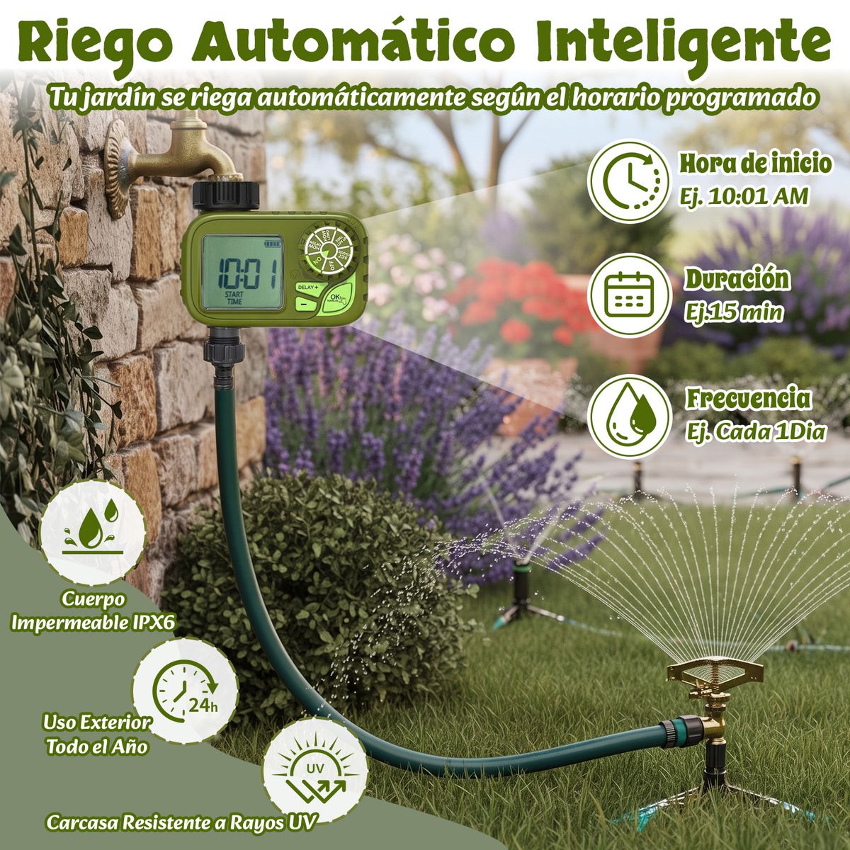 VIDITA - Programador Riego Automático 3 Modos Timer Digital Temporizador Riego 1 Zona