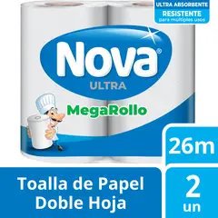 NOVA - Toalla de Papel Ultra Absorb Mega Rollo 2 un 26 mt