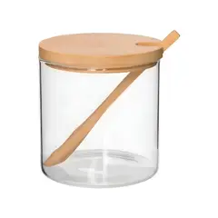 GENERICO - Azucarera Vidrio Transparente Tapa Madera Cuchara 450ml