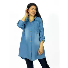 ENIGMATICA BOUTIQUE - Blusón Mezclilla Perlas en Bolsillos