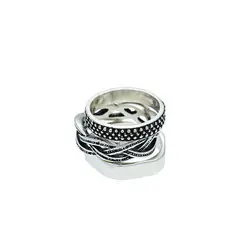 VANE COLLECTION - Anillo mujer de tres piezas con argolla trenzada en plateada envejecido con baño de rodio