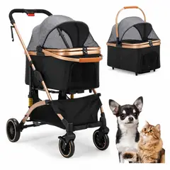 EVERSO - Coche para Mascotas Premium Plegable para Perros y Gatos con Ruedas 360° y Frenos