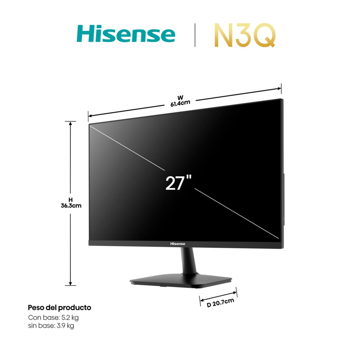 HISENSE - Monitor Hisense 27” FHD 1920x1080 144Hz 27N3Q