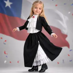 UTILISIMO - Traje Huasa vestido Elegante Negro NIña Conjunto 4 Piezas Tipico Fiestas Patrias
