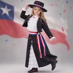UTILISIMO - Traje Huasa Vestido Elegante Negro NIña Conjunto 7 Piezas Tipico Fiestas Patrias