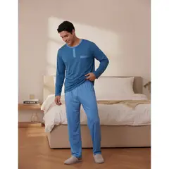 LIKE SHOP - Pijama Franela Hombre Invierno Manga Larga Bolsillo 4069