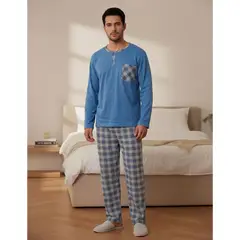 LIKE SHOP - Pijama Franela Hombre Invierno Manga Larga Bolsillo Diseño 4066