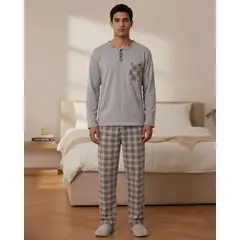 LIKE SHOP - Pijama Franela Hombre Invierno Manga Larga Bolsillo Diseño 4066