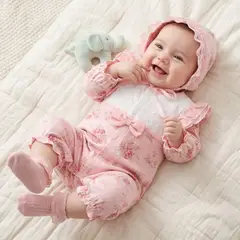 PEQUEÑA LUZ - ENTERITO BEBÉ NIÑA FLORES ALGODÓN CON CAPUCHA