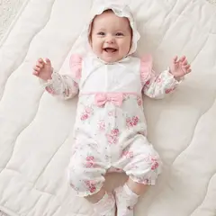 PEQUEÑA LUZ - ENTERITO BEBÉ NIÑA FLORES ALGODÓN CON CAPUCHA