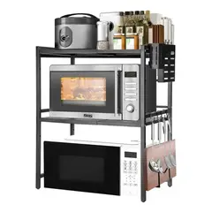 EVERSO - Estante Repisa Extensible Horno Microondas 3 Niveles Cocina Negro