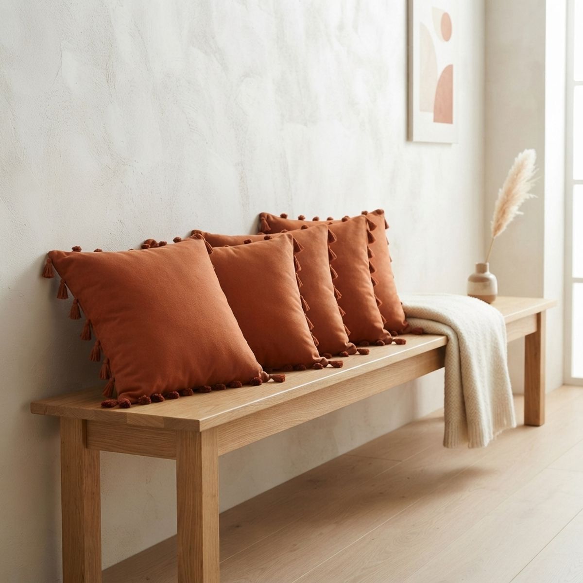 ARMONIA - Fundas Para Cojín Café 45x45 cm Decorativas Con Borla Pack 5 7EF