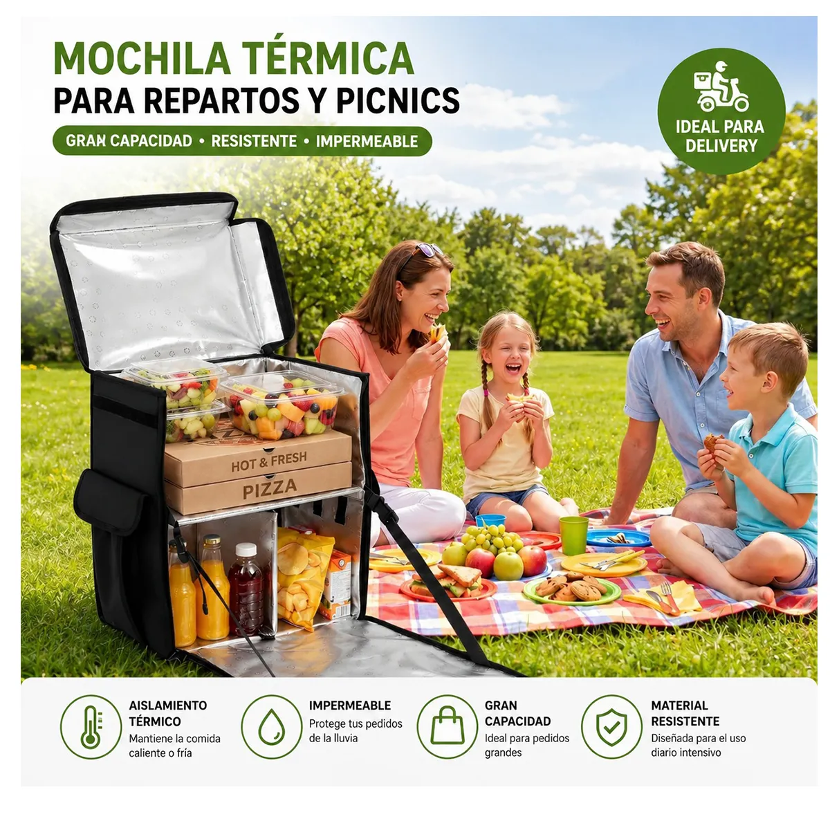 EVERSO - Bolso Termicos Mochila Termica Delivery Repartidor 110 Litro