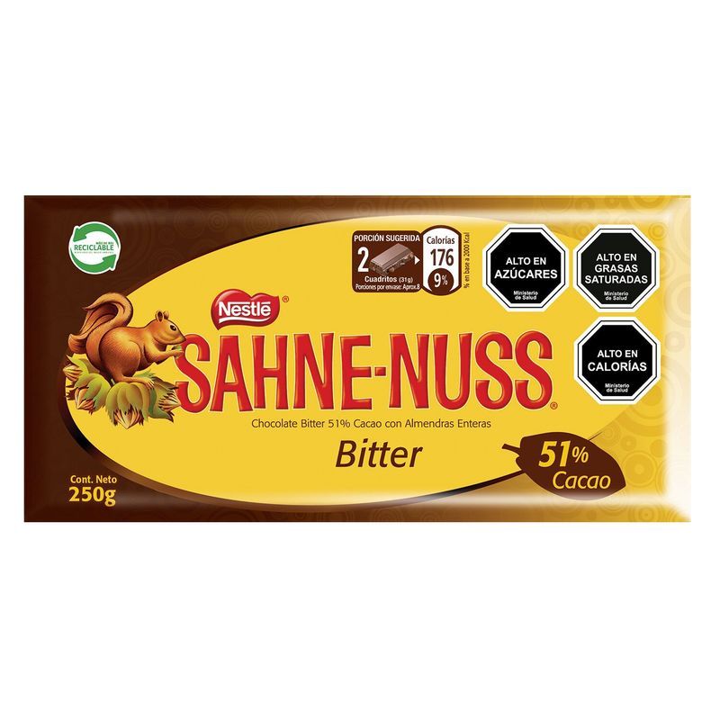NESTLE - Chocolate Sahne Nuss Bitter Barra 250G X3