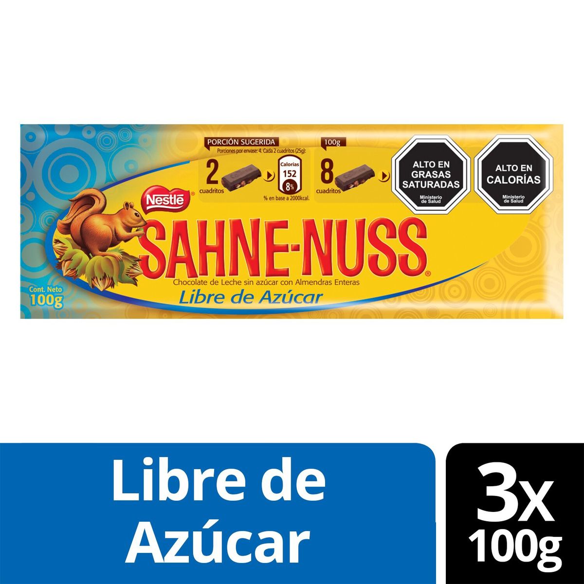 NESTLE - Chocolate Sahne Nuss Libre De Azúcar 100G X3