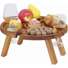 KUANGYE - Mesa Tabla De Madera Picnic Plegable Comida Picoteo Viajes
