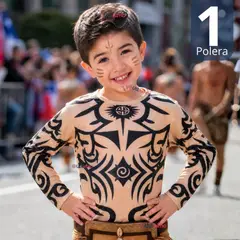 UTILISIMO - Polera Tatuaje Falso Efecto Piel Niño Rapa Nui Baile Típico Pascuense