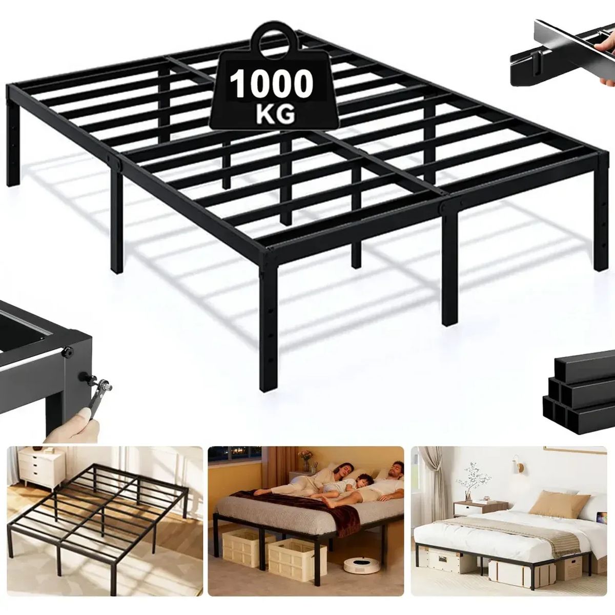 XINEST - Base Cama Matrimonial Acero Reforzado 190x136x36cm Soporta 1000Kg Fácil Armado