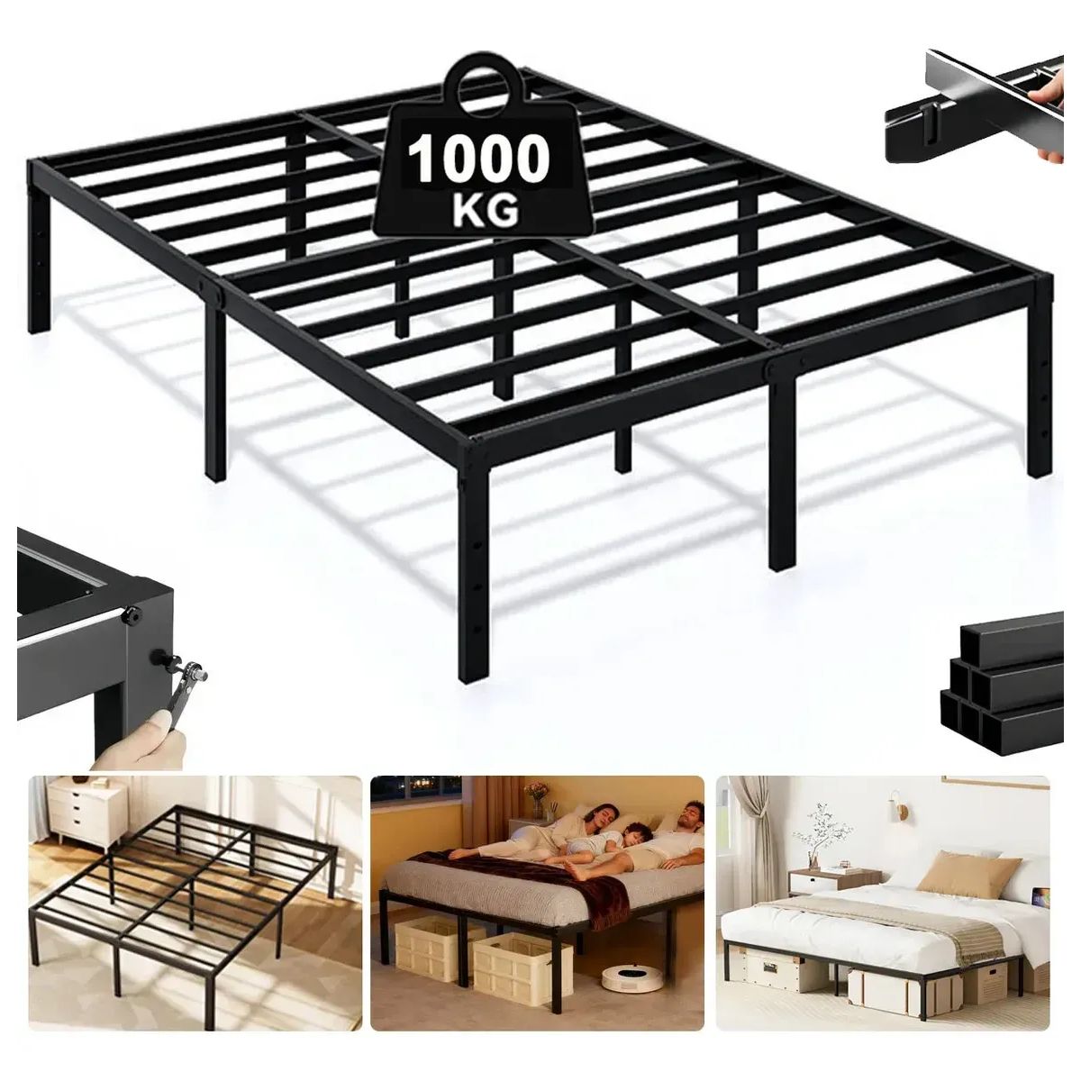 XINEST - Base Cama Matrimonial Acero Reforzado 190x136x36cm Soporta 1000Kg Fácil Armado