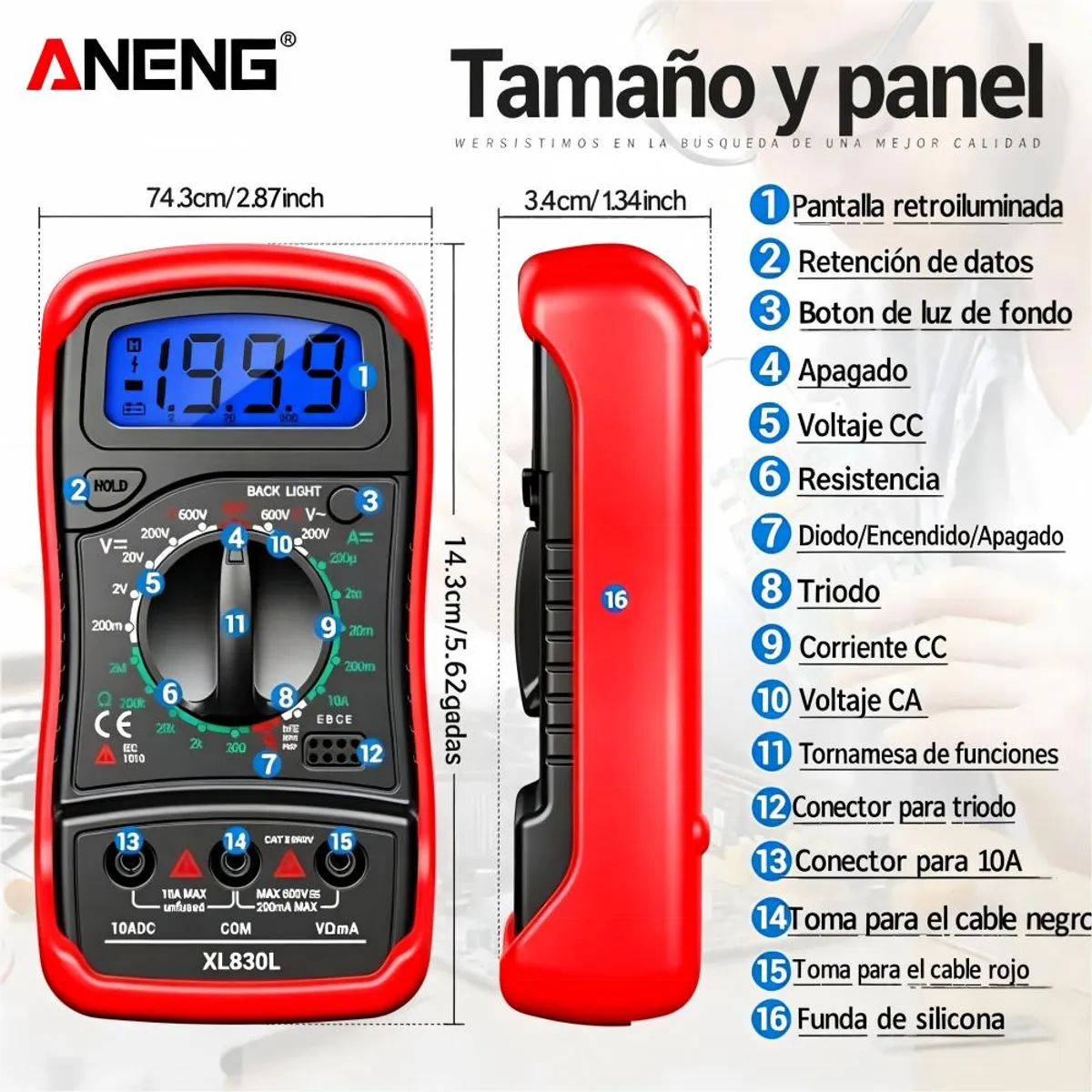 ANENG - ANENG Multímetro Digital Acdc Para Amperímetro Ohmios Voltaje Xl-830l