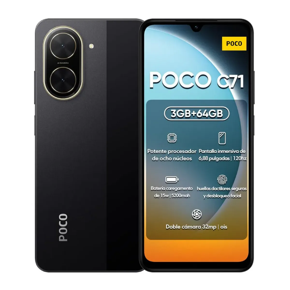 XIAOMI - Celular Xiaomi POCO C71 Potente procesador de ocho núcleos Cámara dual con IA de 32 MP 3+64G