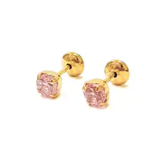 COGGIOLA - Aros Bebé Circón 4mm Rosado Enchapado Oro 18K