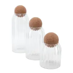 GENERICO - Set 3 Botellas Frascos Contenedor Vidrio Con Tapa Corcho