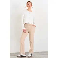 IO - Pantalon Liso Mujer Beige