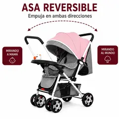EVERSO - Coche De Paseo Bebé Plegable Reversible Infantil Reclinable Rosado