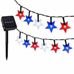 SHOP EHOME BAG - Guirnalda estrella fiestas Patrias Decorativas Solar 20 Metros 200 Led TRICOLOR