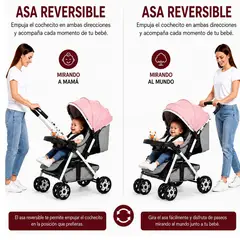 EVERSO - Coche De Paseo Bebé Plegable Reversible Infantil Reclinable Rosado