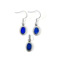 COGGIOLA - Set Lapislázuli Aros Colgante Ovalado Gancho Plata Fina 950