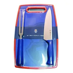 TITANIO - Set Parrillero Tabla + Cuchillo Y Pincho U De Chile Asado Azul
