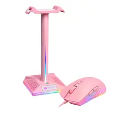 SNAKE GAMER - Combo Soporte Audífonos RGB Mouse 6400 DPI Rosa