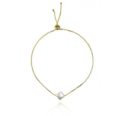 COGGIOLA - Pulsera Trébol Perla Sintética Enchapado Oro 18K Adaptable