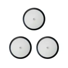 AVC - Pack 3 Panel Redondo LED ECO Sobrepuesto Negro Con Sensor 12W Frio