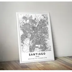 LOS REGALONES - Cuadro Decorativo Mapa Ciudad Santiago De Chile Marco Blanco