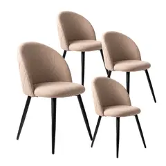VENHOOUSE - Pack 4 Sillas de Comedor Tapizadas Acolchadas Metal Modernas Sora Beige