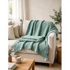 GENERICO - Manta para sillones tejidas pompom