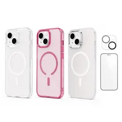 LINKON - Carcasa iPhone Magsafe Premium + Protector Pantalla - Set de 3 - Rosa - 13