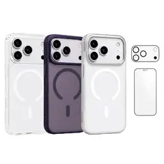 LINKON - Carcasa iPhone Magsafe Premium + Protector Pantalla - Set de 3 - Violeta - 17 Pro Max