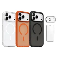 LINKON - Carcasa iPhone Magsafe Premium + Protector Pantalla - Set de 3 - Naranja - 17 Pro Max